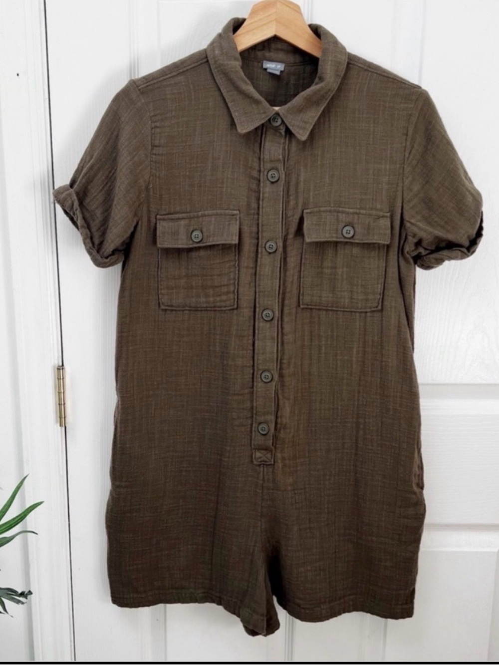 Aerie Olive Green Button-Up Romper